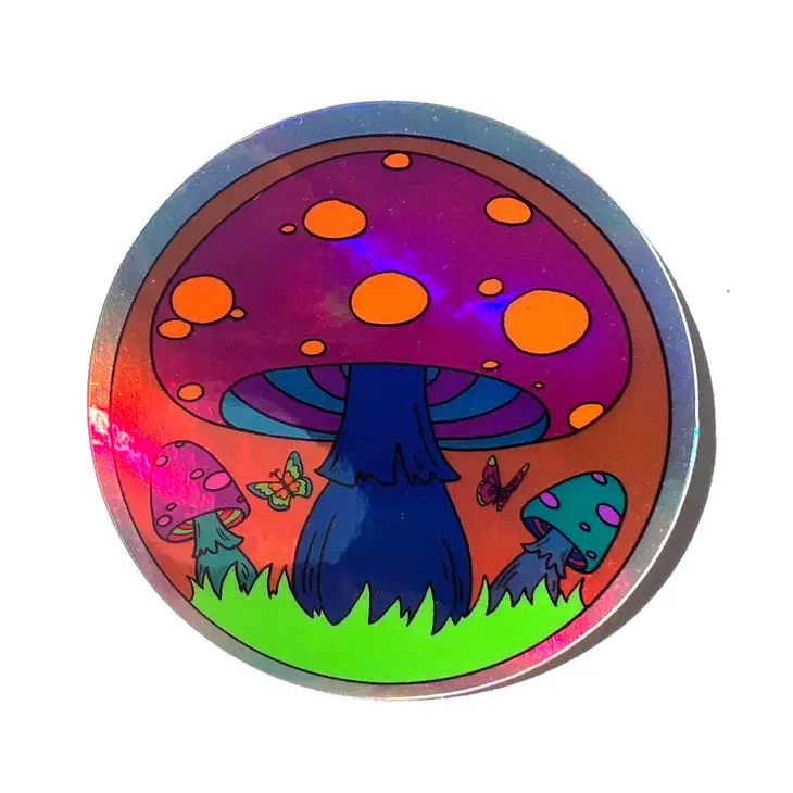 Groovy Mushroom Hologram Hippie Vinyl Sticker | 3"