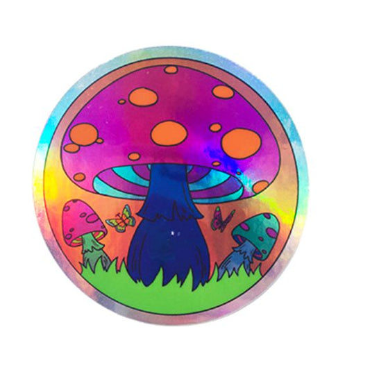Groovy Mushroom Hologram Hippie Vinyl Sticker | 3"