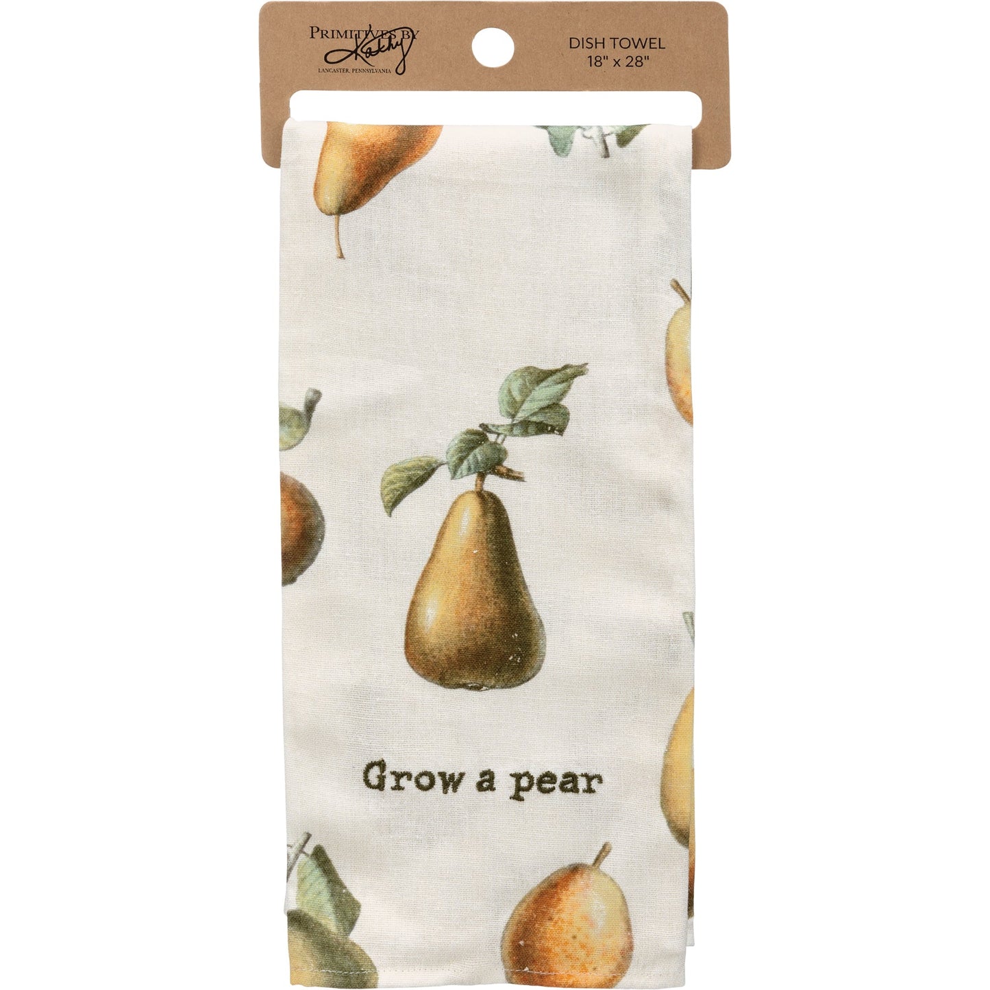Grow A Pear Funny Dish Cloth Towel | Cotton and Linen | Embroidered Text | 18" x 28"
