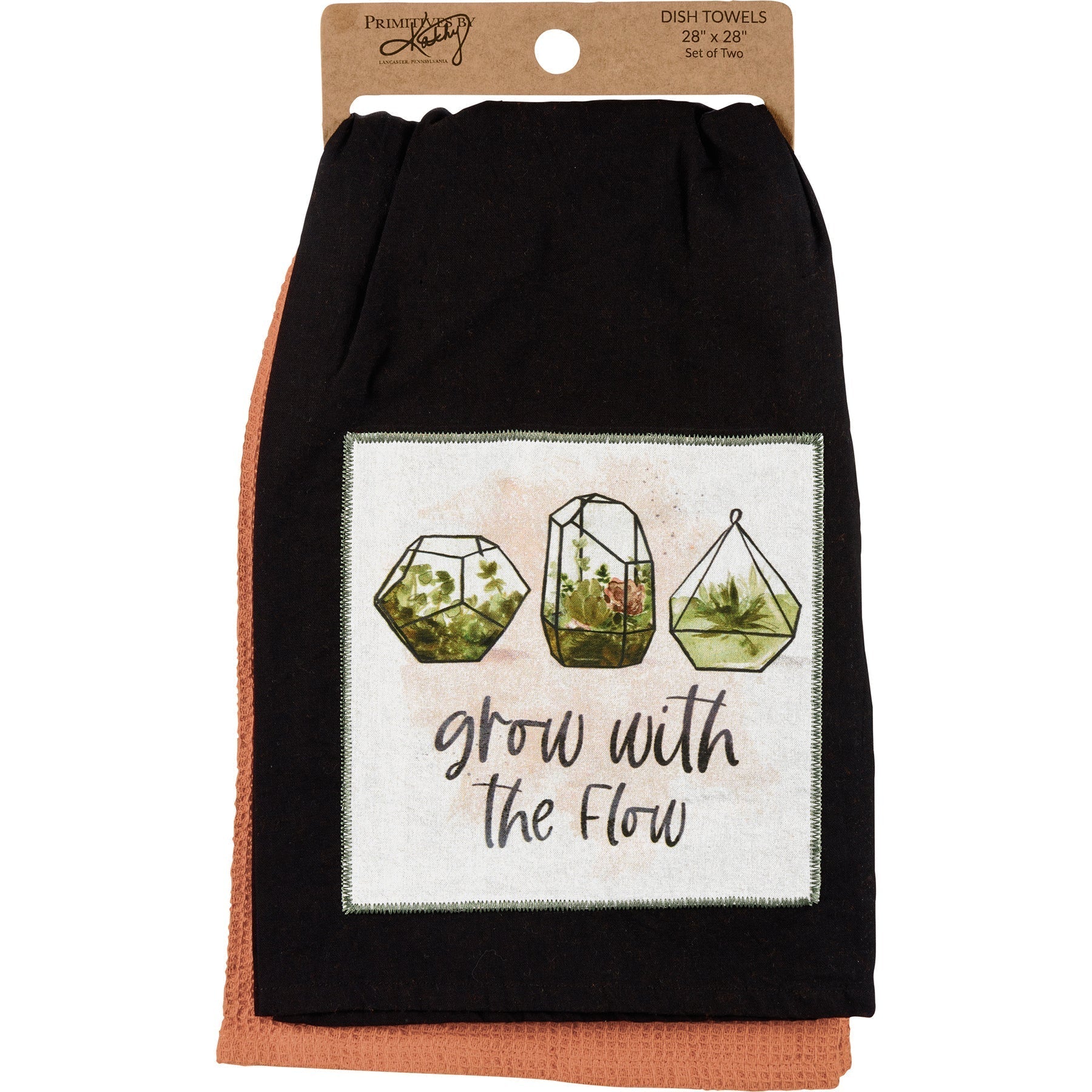 Grow With The Flow Kitchen Towel Set | Cotton Plant Design Tea Dish Cloth | 28" x 28" | Gift for Her