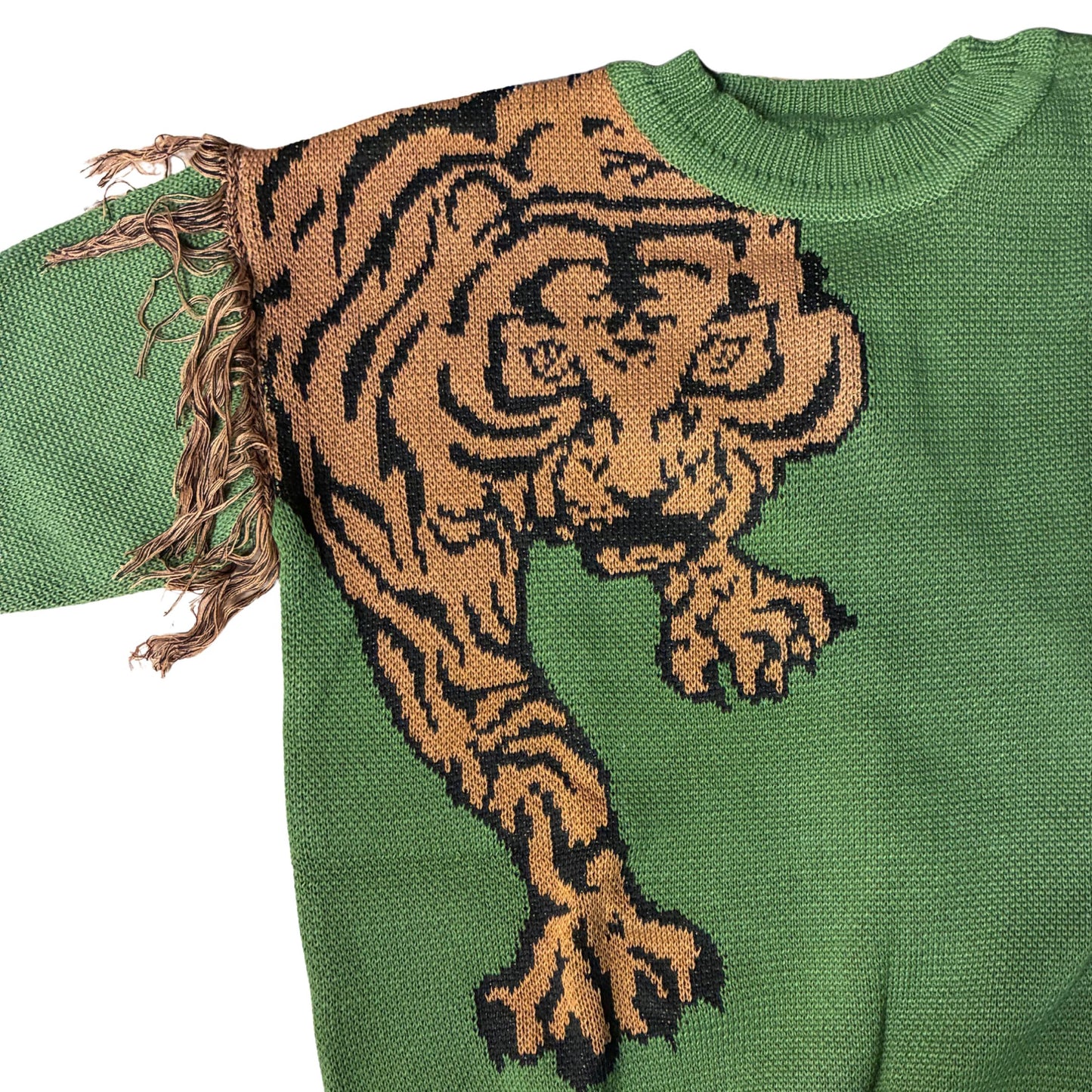 Grrr! Fringed Tiger Sweater in Green or Red [Sizes M-XL]