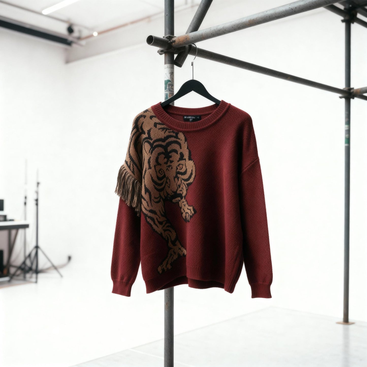 Grrr! Fringed Tiger Sweater in Green or Red [Sizes M-XL]
