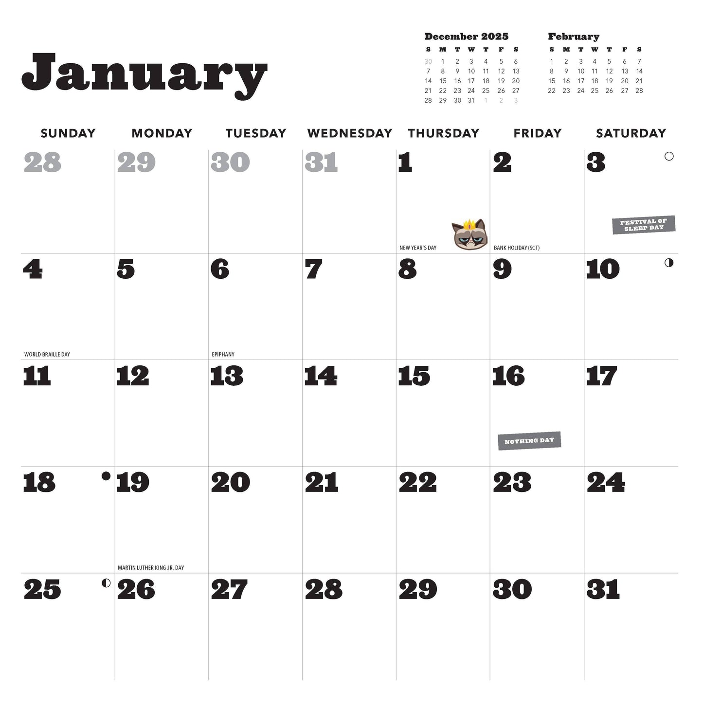 Grumpy Cat 2026 Wall Calendar | Adorable Cats Calendar Poster | 12'' x 12''