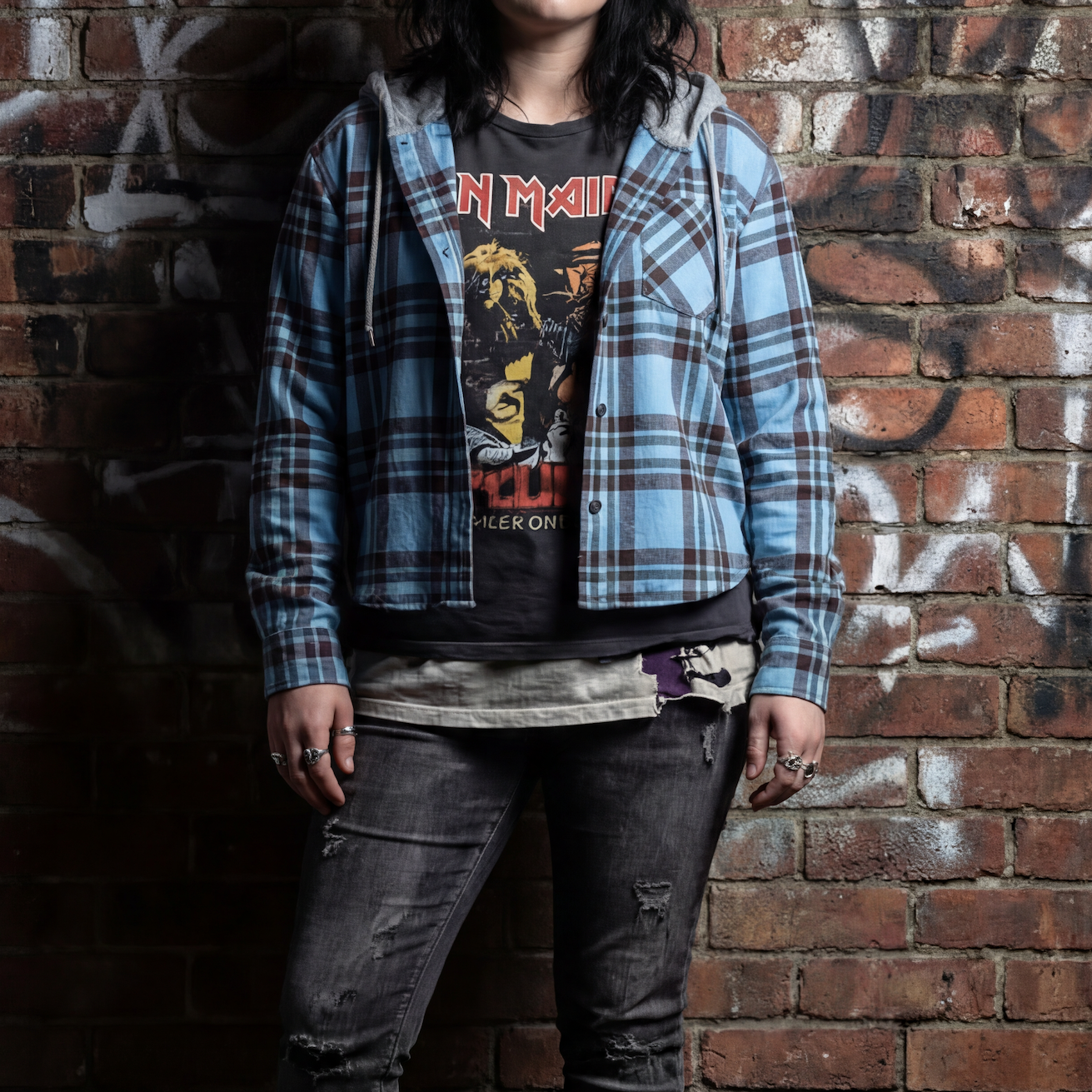 Grunge Darling Plaid Hoodie in Orange or Blue