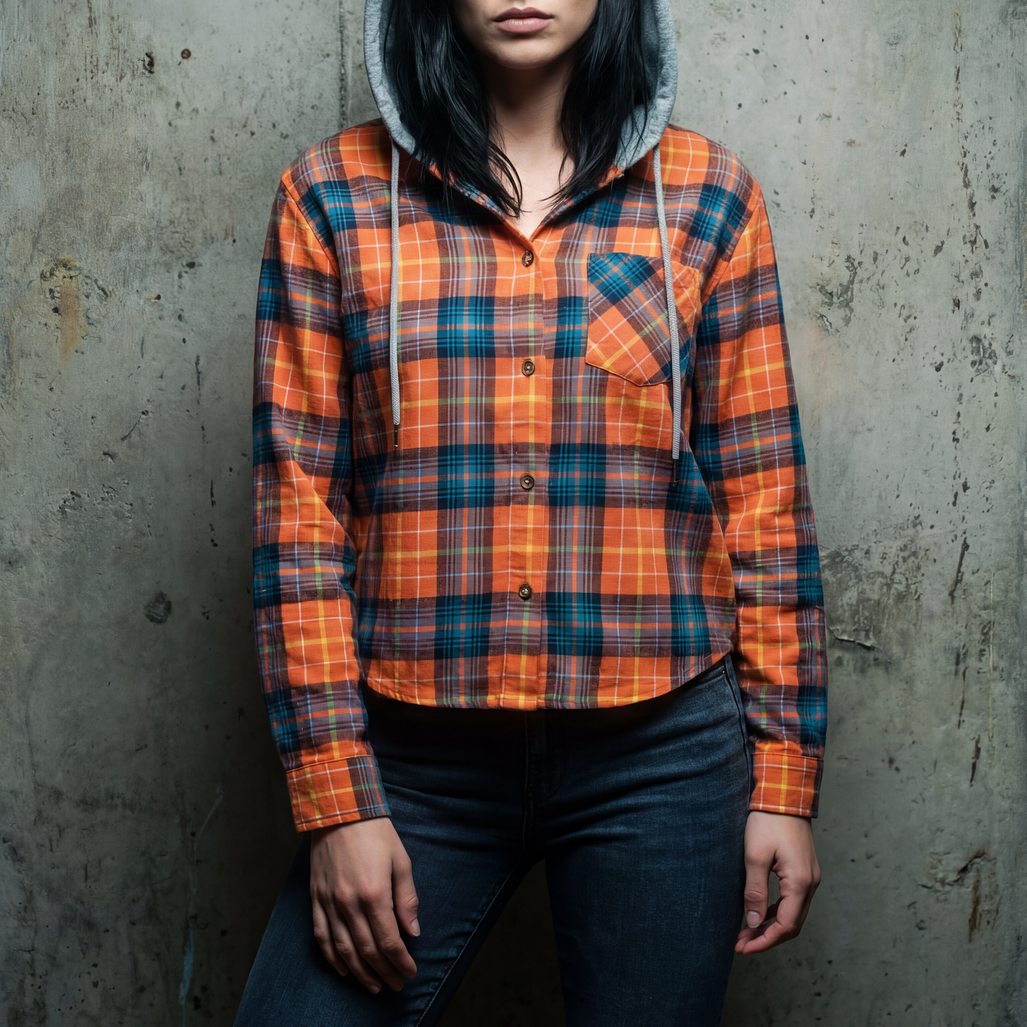 Grunge Darling Plaid Hoodie in Orange or Blue
