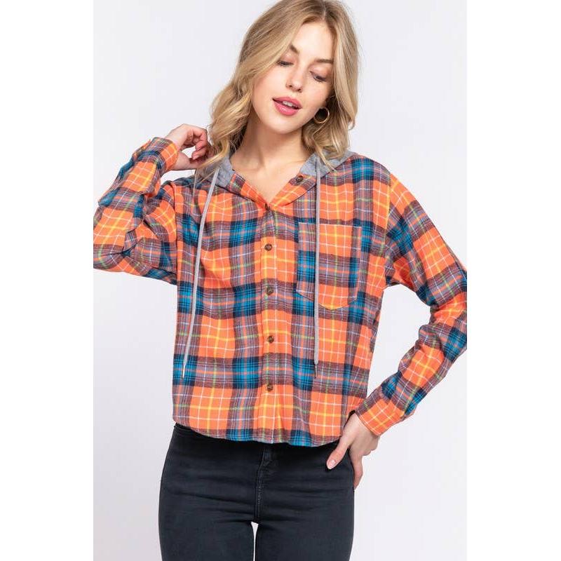 Grunge Darling Plaid Hoodie in Orange or Blue