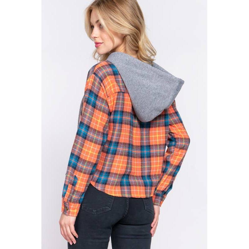 Grunge Darling Plaid Hoodie in Orange or Blue