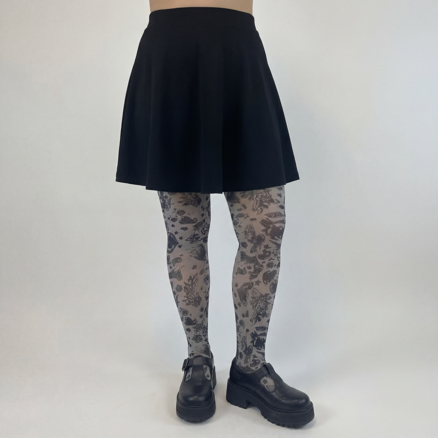 Grunge and Roses Printed Tights in Gray [Sizes Through US 14]