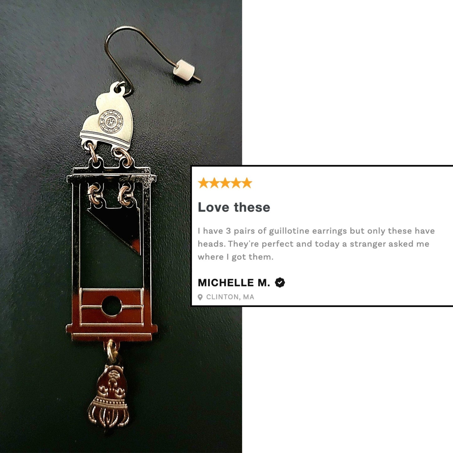 Guillotine Earrings | Featuring the Heads of Louis 16th and Marie Antoinette | Gold or Silver