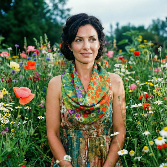 Gustav Klimt Flower Farm Pre-Tied Necklace Style Scarf with Magnetic Closure