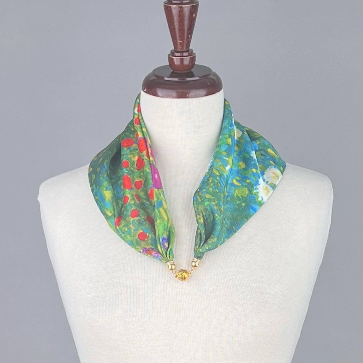 Gustav Klimt Flower Farm Pre-Tied Necklace Style Scarf with Magnetic Closure