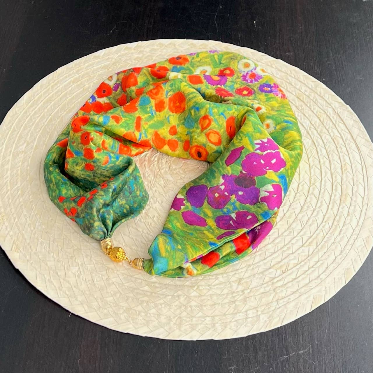 Gustav Klimt Flower Farm Pre-Tied Necklace Style Scarf with Magnetic Closure