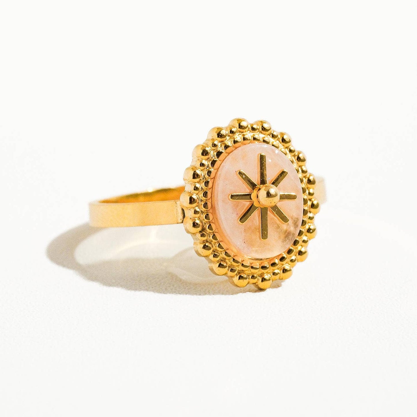 Gypsy Rose 14K Gold Adjustable Round Stone Ring | Gold Plated Stainless Steel Statement Ring, Nickel-Safe