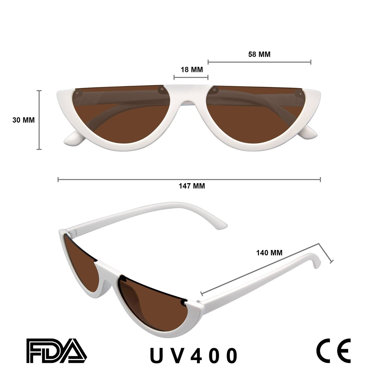 Half Cat Eye Sunglasses | Vintage Half Mod Style Y2K "Clout Goggles" | UV400 Retro Women’s Shades