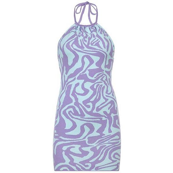 Halter Dress in Green or Purple | Novelty Knit Halter Dress | Retro-Inspired Women's Dress