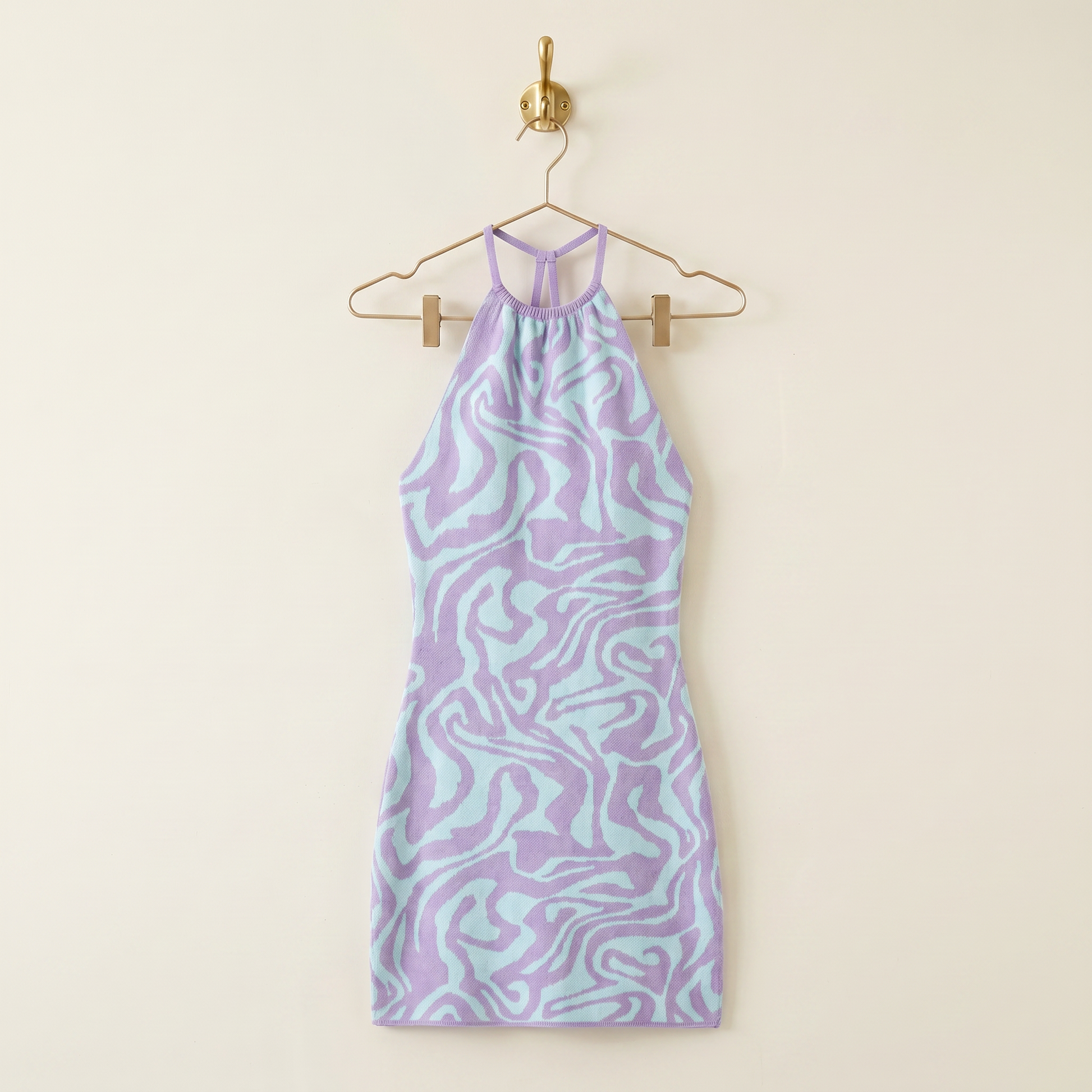 Halter Dress in Green or Purple | Novelty Knit Halter Dress | Retro-Inspired Women's Dress