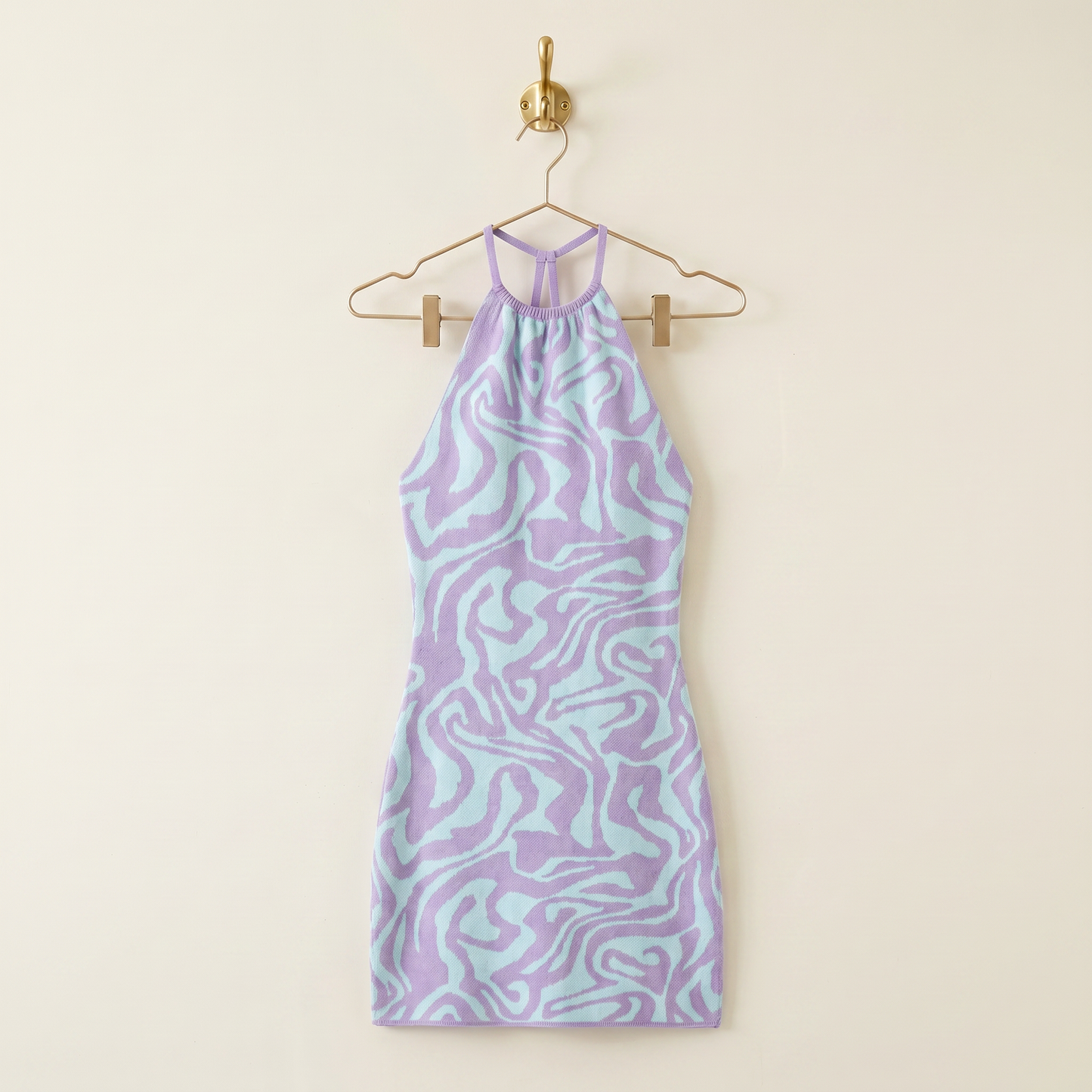 Halter Dress in Green or Purple | Novelty Knit Halter Dress | Retro-Inspired Women's Dress