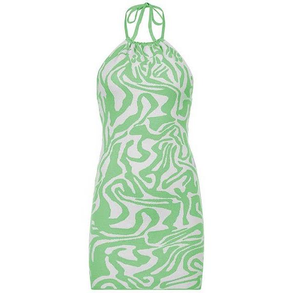 Halter Dress in Green or Purple | Novelty Knit Halter Dress | Retro-Inspired Women's Dress