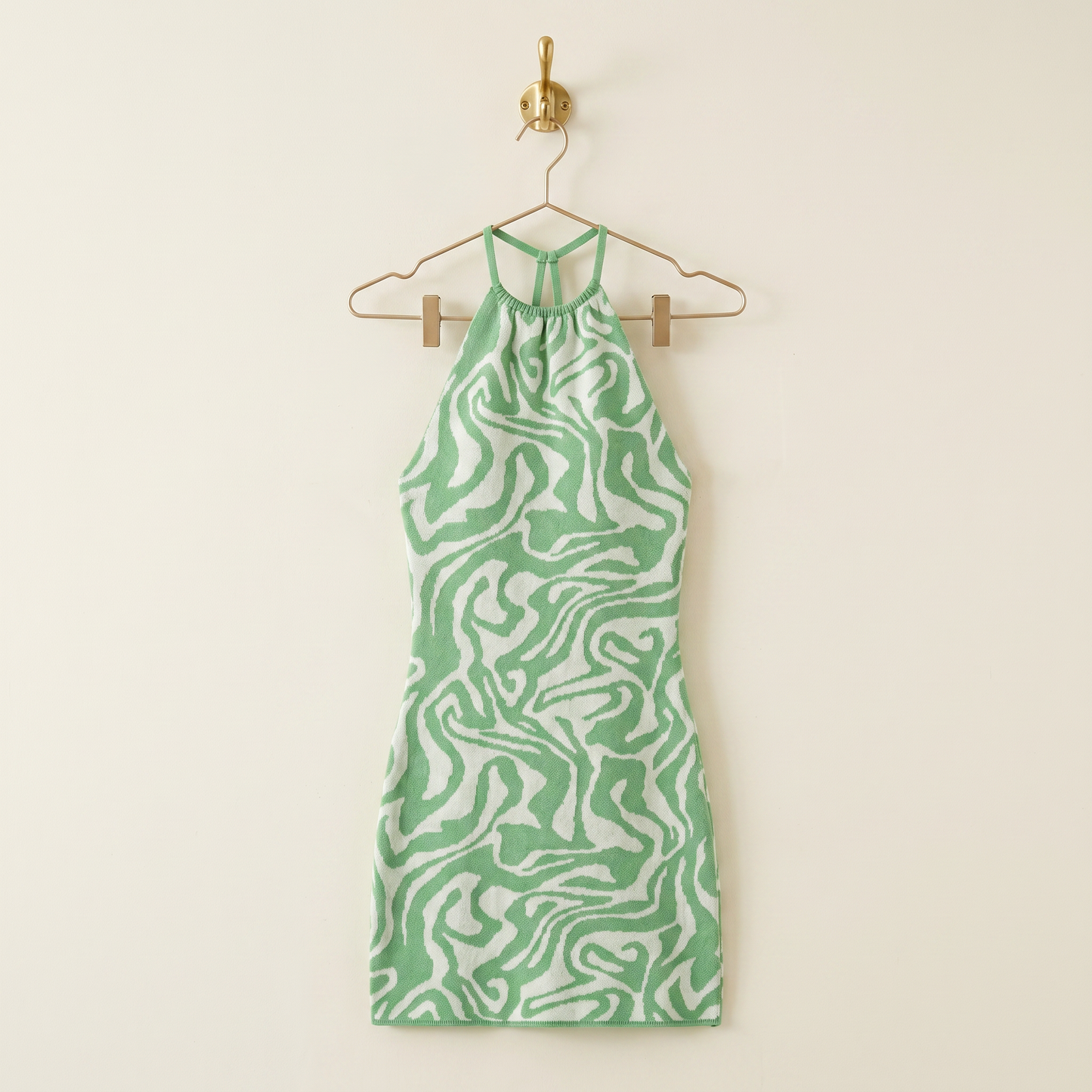 Halter Dress in Green or Purple | Novelty Knit Halter Dress | Retro-Inspired Women's Dress