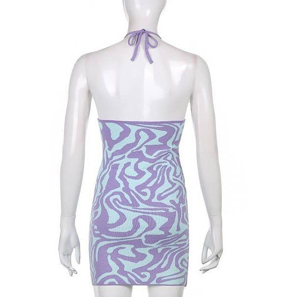 Halter Dress in Green or Purple | Novelty Knit Halter Dress | Retro-Inspired Women's Dress