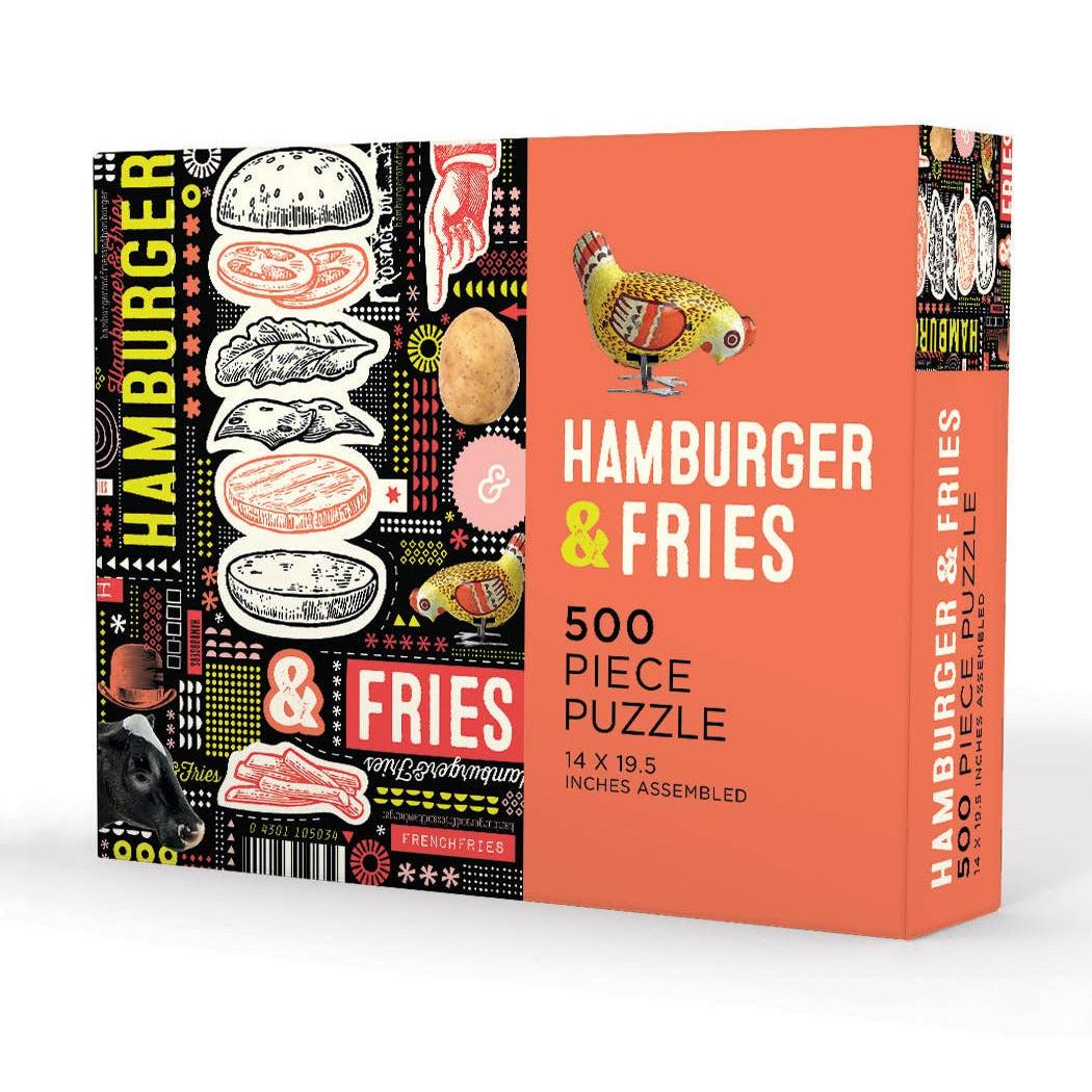 Puzzle box with 'Hamburger & Fries' design on a white background