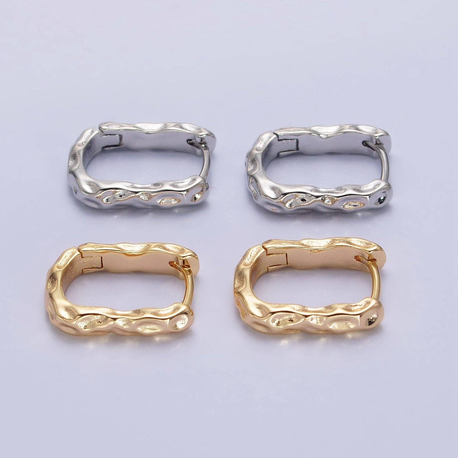 Hammered Textured Oblong Hoop Earrings