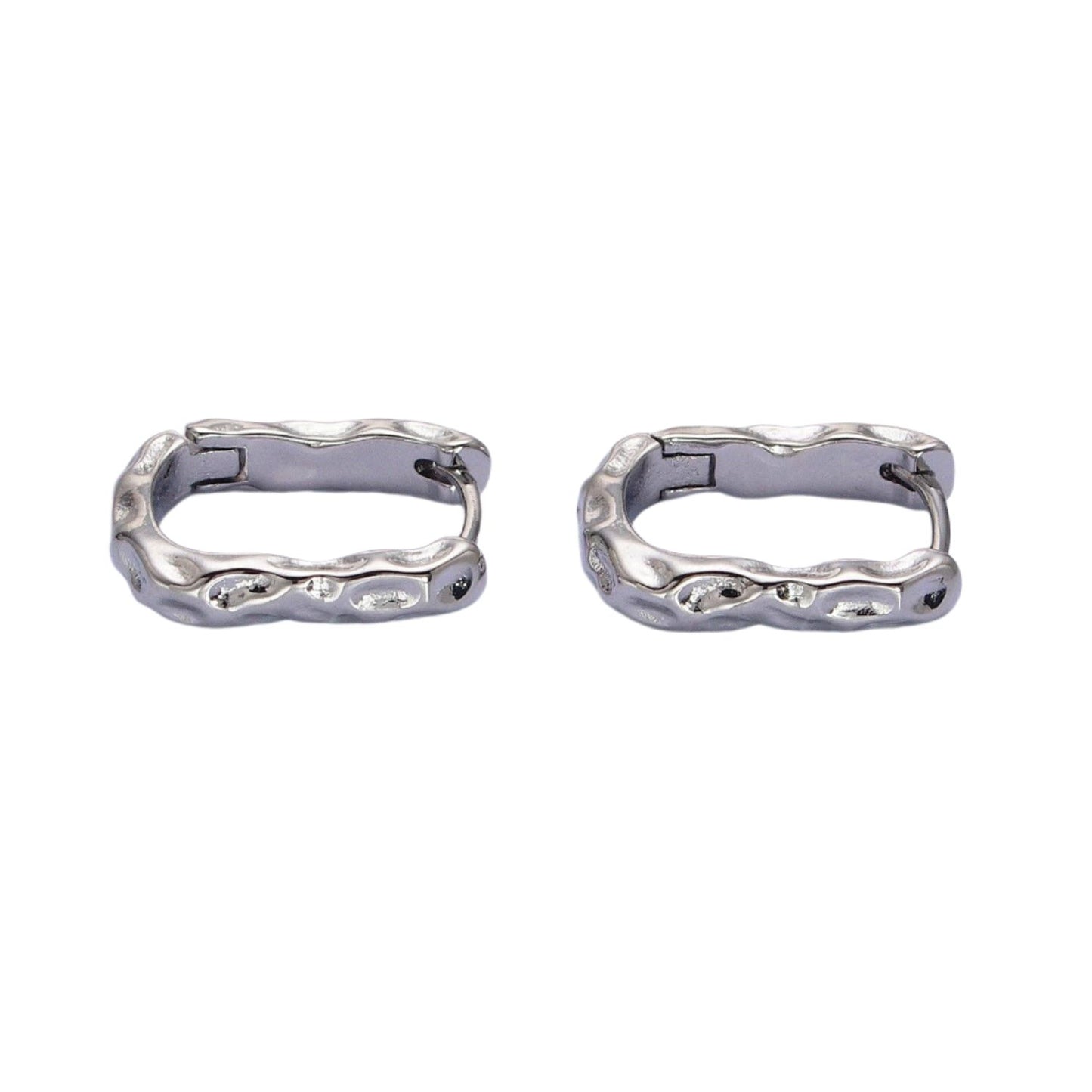 Hammered Textured Oblong Hoop Earrings