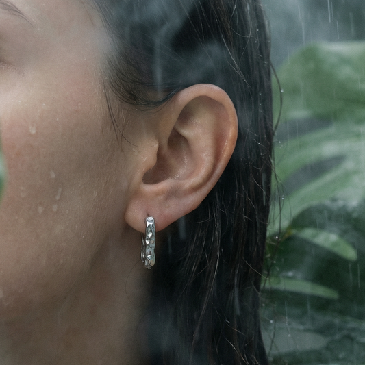 Hammered Textured Oblong Hoop Earrings