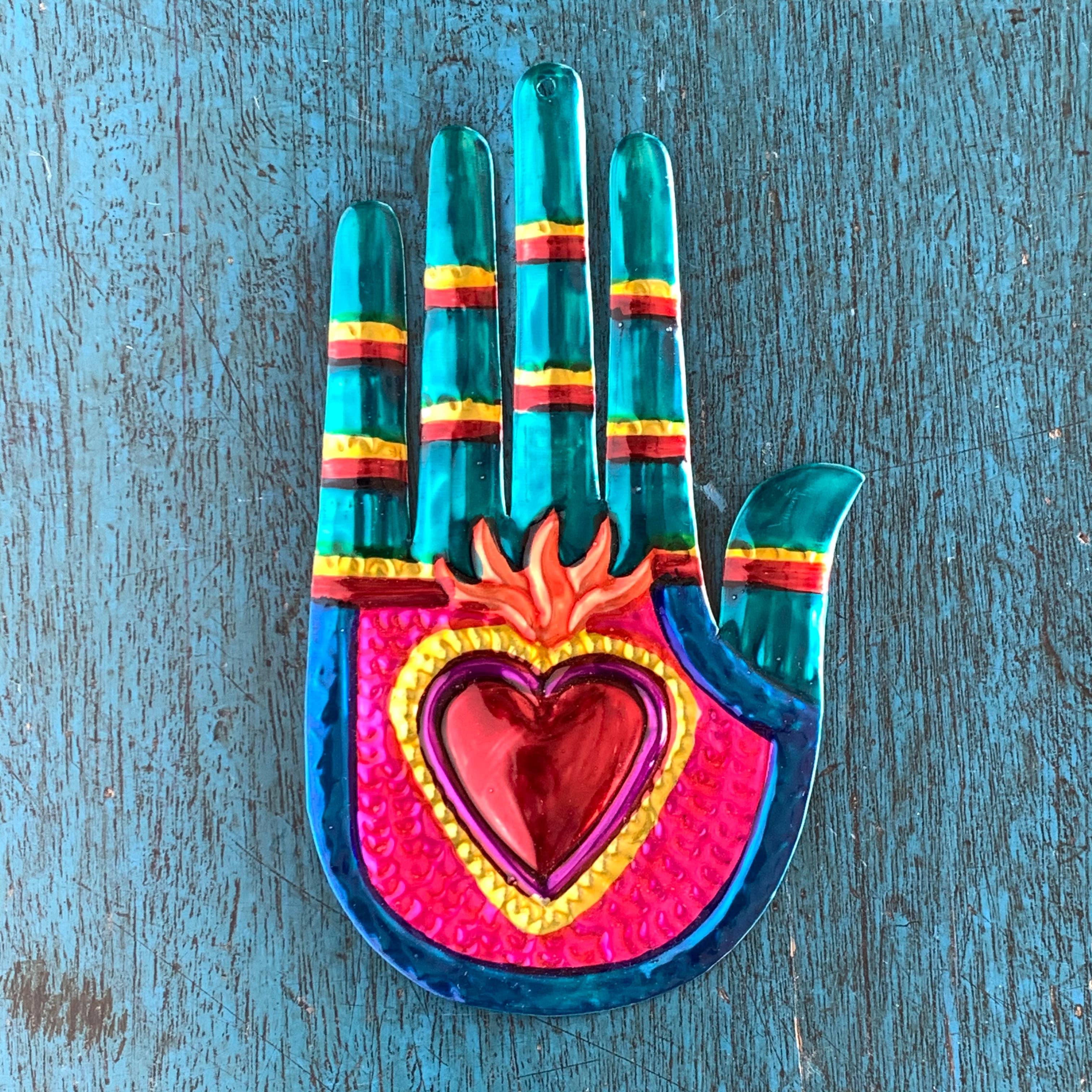 Hand Flaming Heart Tin
