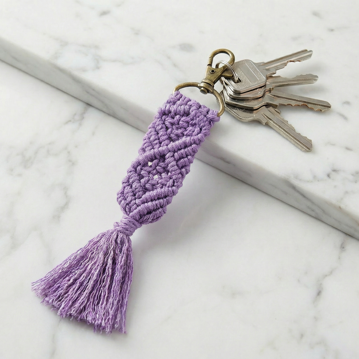 Hand Knotted Macrame Bag Charm Keychain in Purple