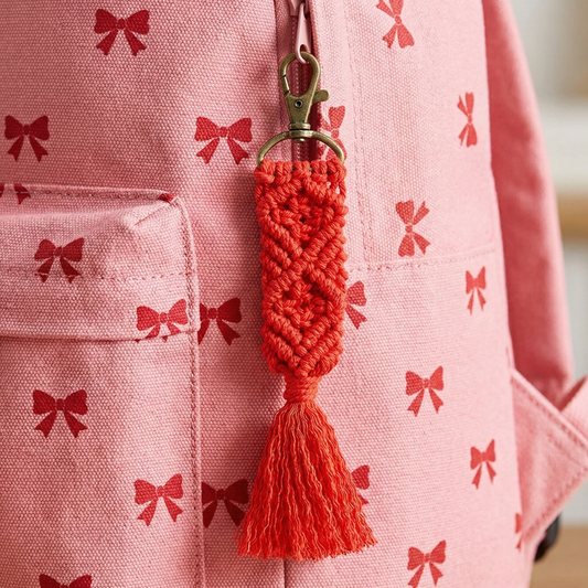 Hand Knotted Macrame Bag Charm Keychain in Red