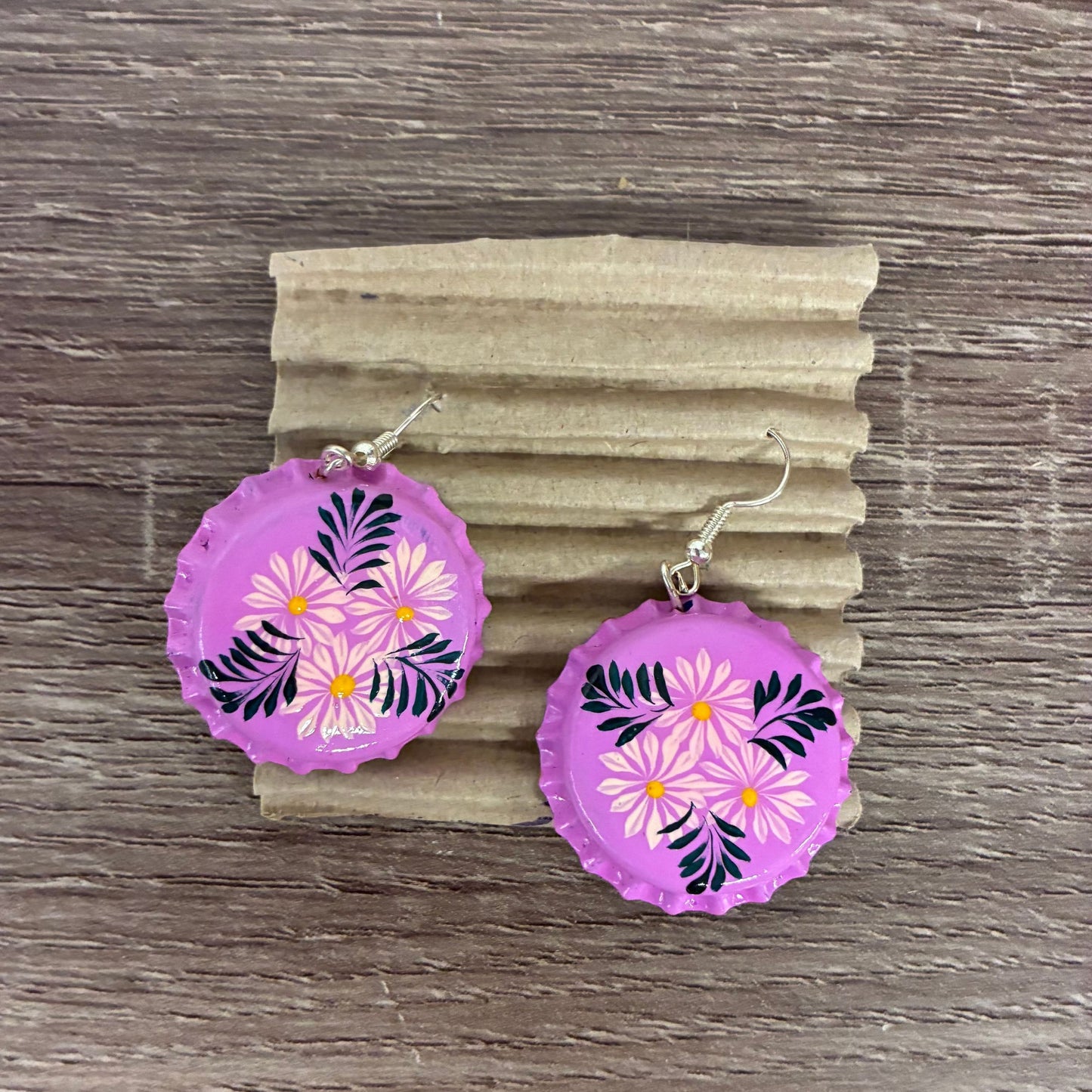 Hand Painted Bottlecap Frida Kahlo Earrings in 4 Color Combos | Made in Peru Hook Dangling Earrings