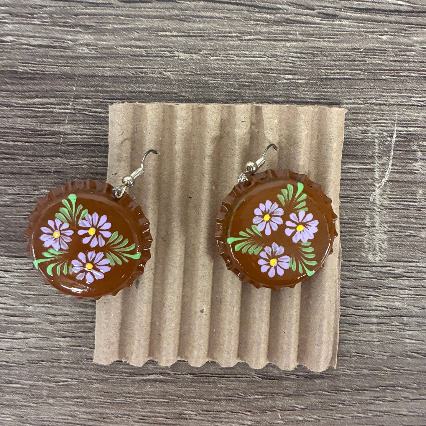 Hand Painted Bottlecap Frida Kahlo Earrings in 4 Color Combos | Made in Peru Hook Dangling Earrings