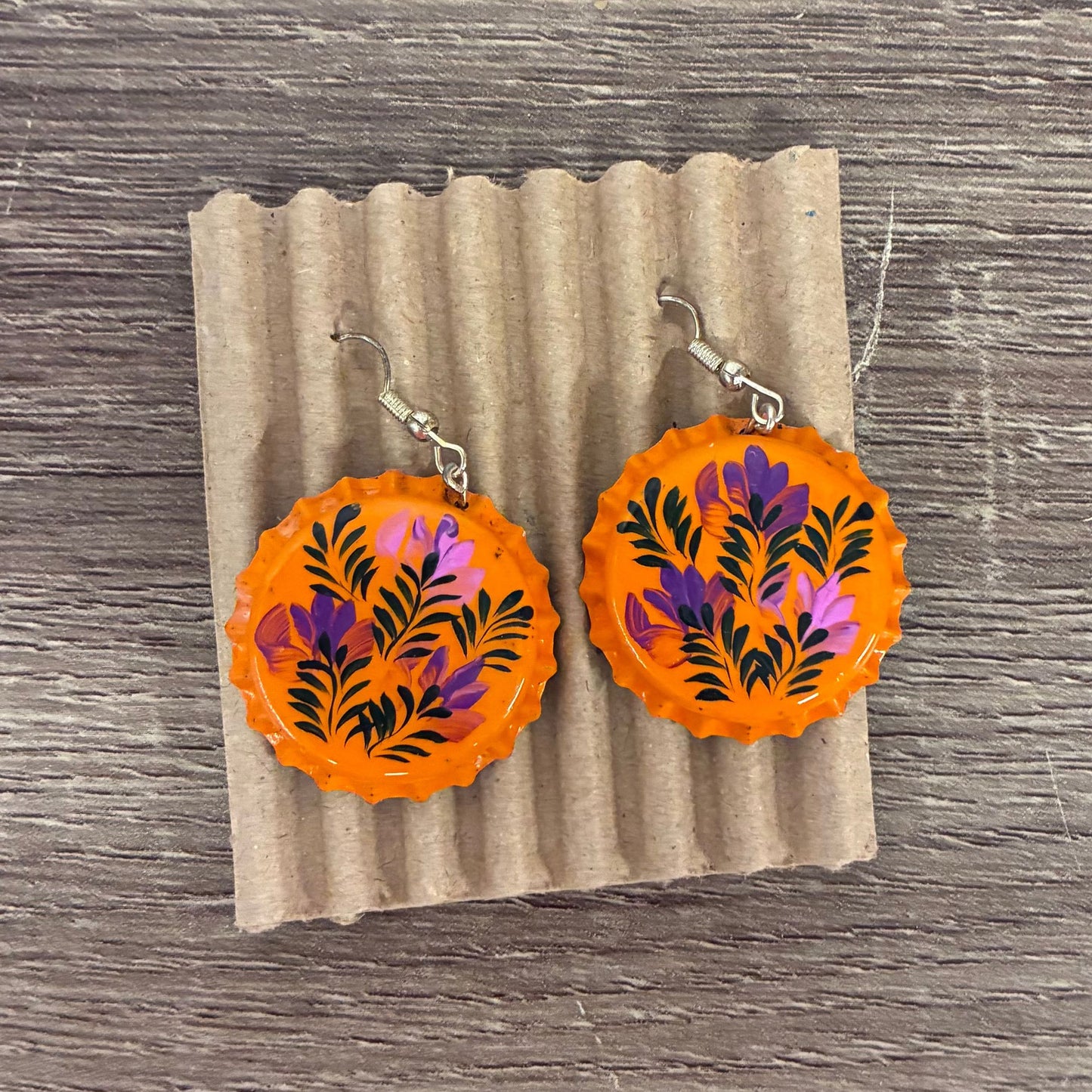 Hand Painted Bottlecap Frida Kahlo Earrings in 4 Color Combos | Made in Peru Hook Dangling Earrings