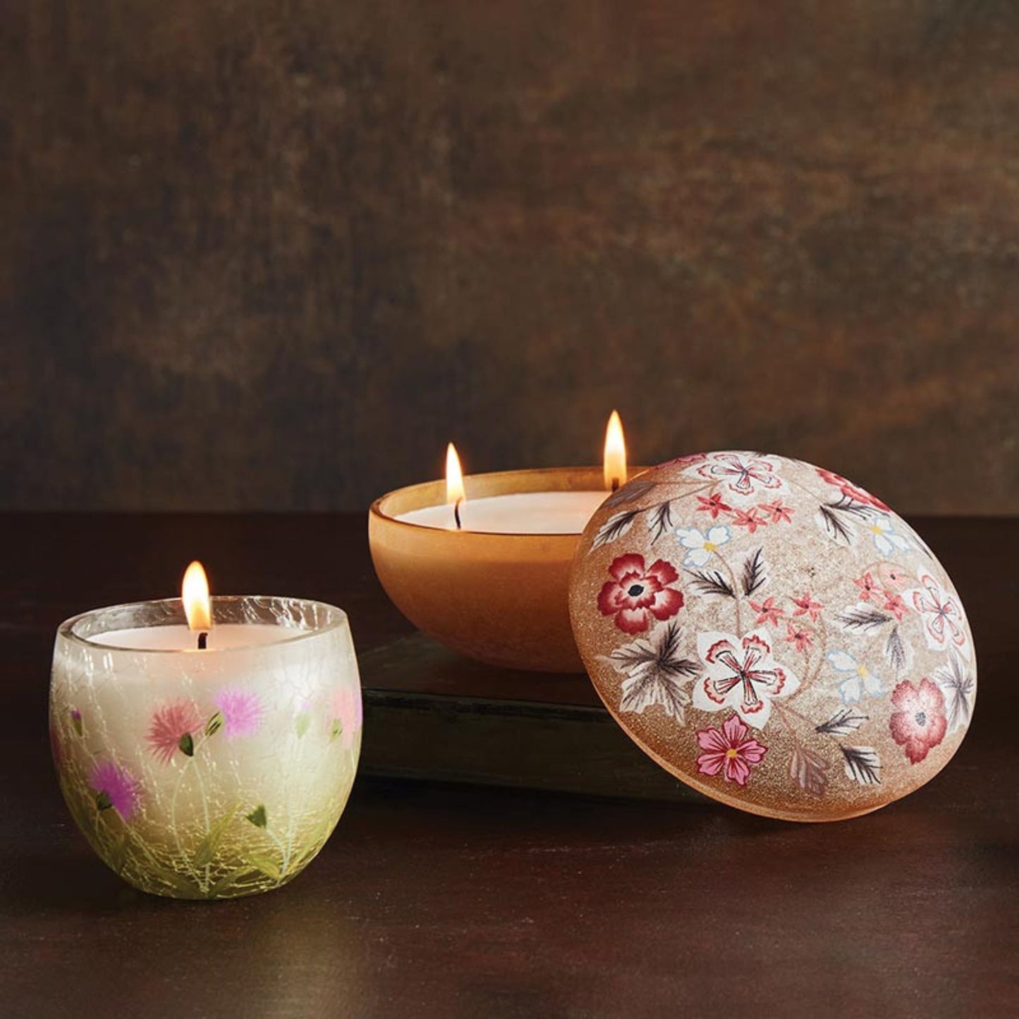 Hand Painted Floral Candle | Volcano Scented Glass Candle