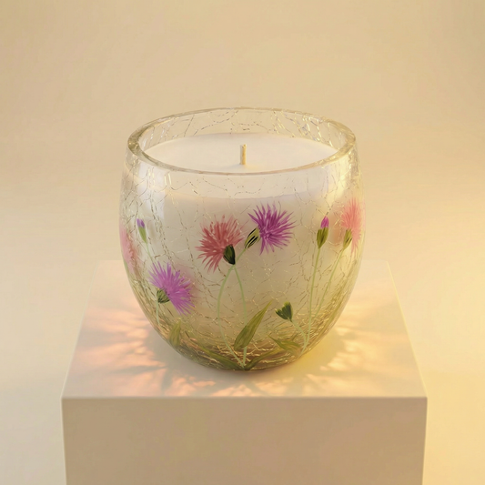 Hand Painted Floral Candle | Volcano Scented Glass Candle