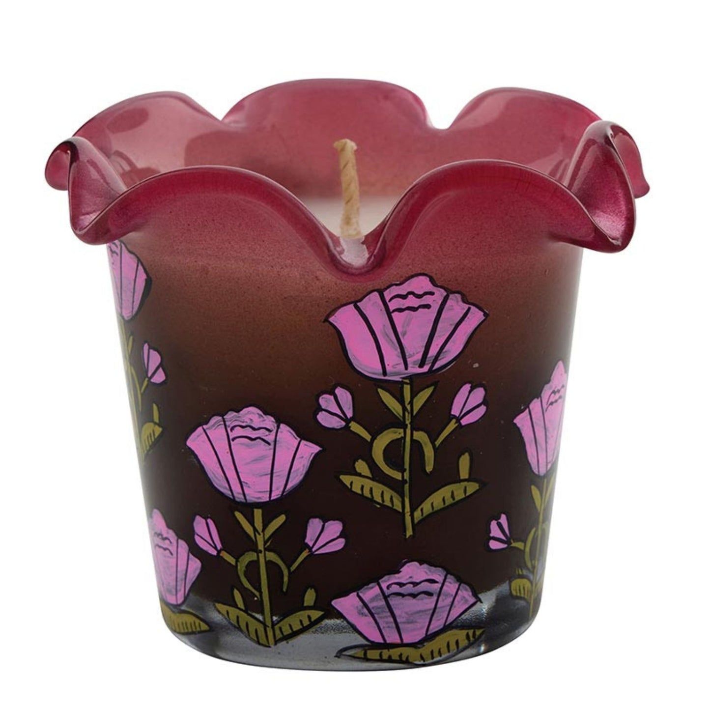Hand Painted Pomegranate Floral Candle | Decorative Scented Glass Candle