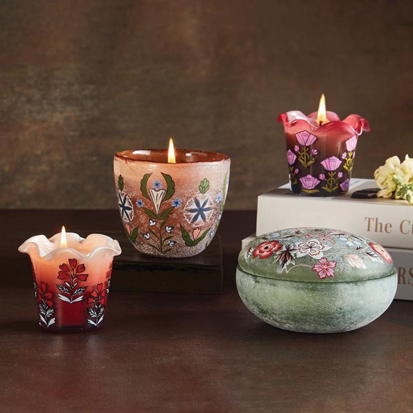 Hand Painted Pomegranate Floral Candle | Decorative Scented Glass Candle