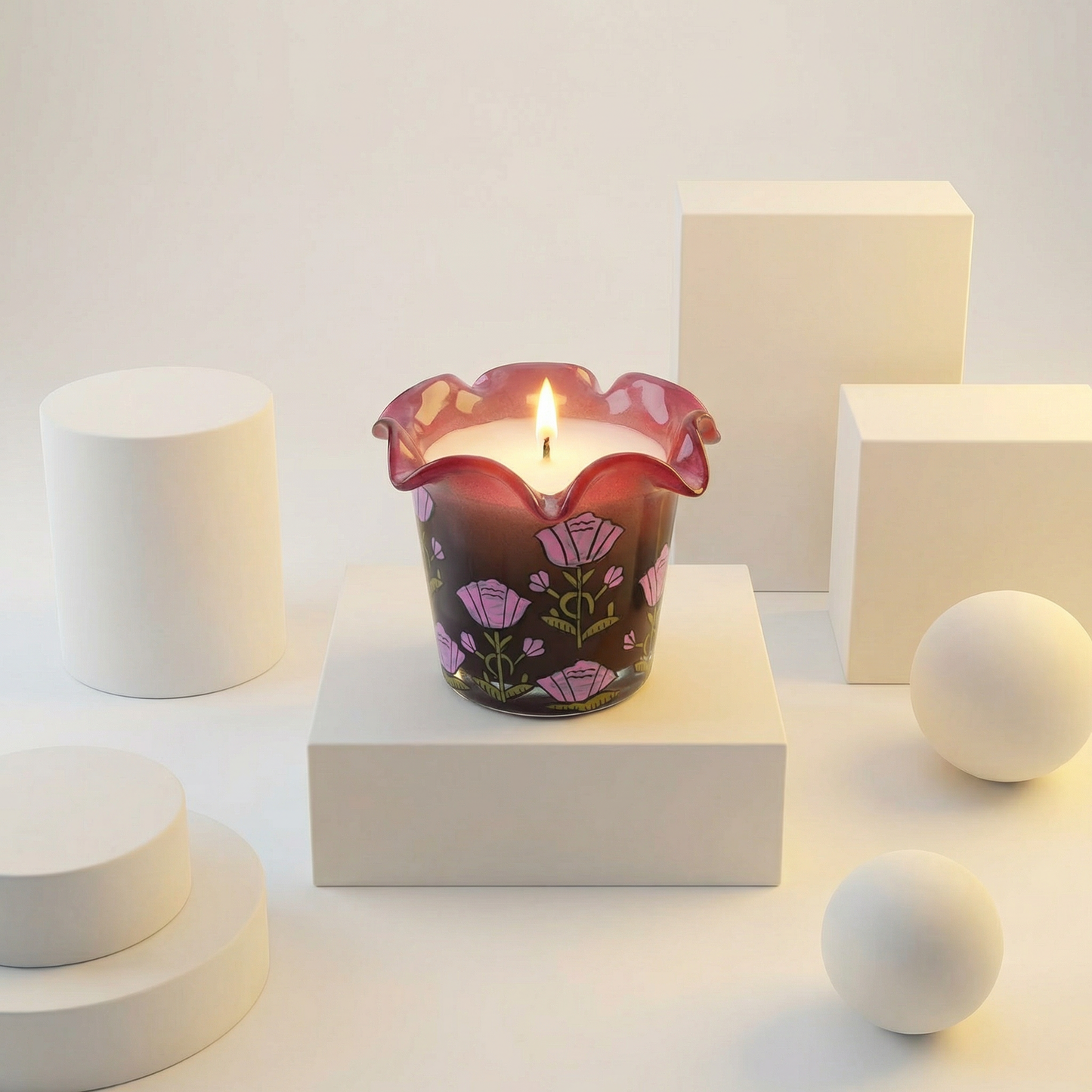 Hand Painted Pomegranate Floral Candle | Decorative Scented Glass Candle