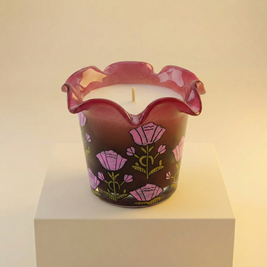 Hand Painted Pomegranate Floral Candle | Decorative Scented Glass Candle