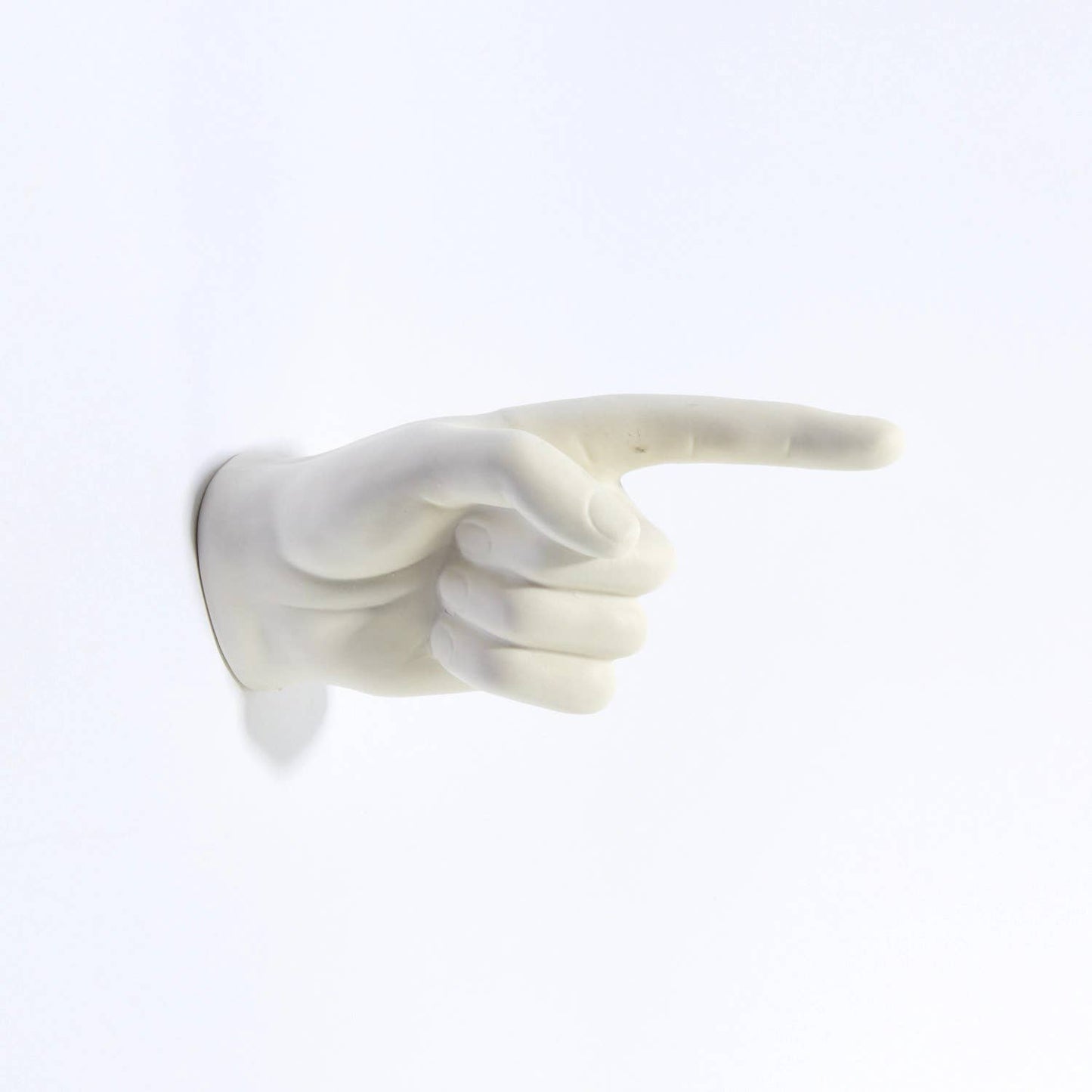 Hand with Pointing Finger Wall Mounted Hook Sculpture | White Ceramic | 8" Tall