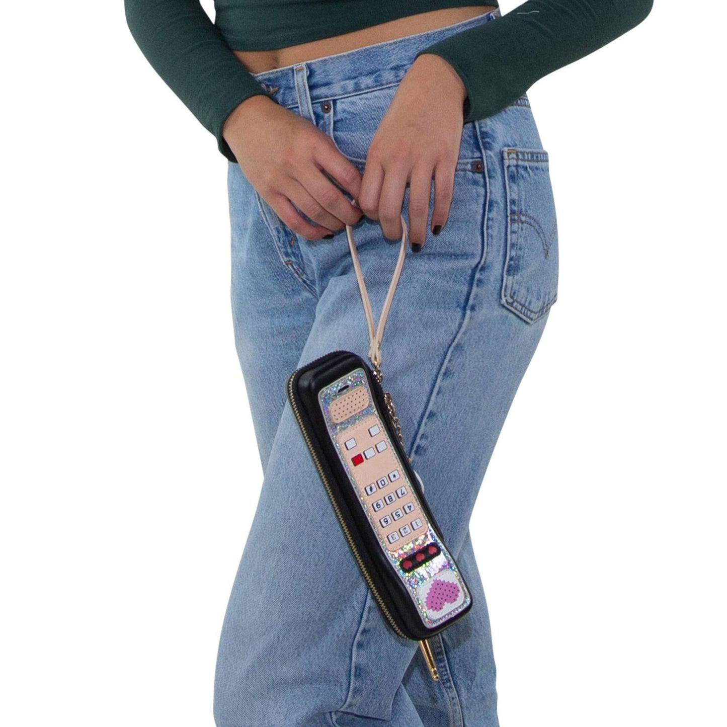 Handheld Vintage Phone Wristlet | Retro Style Zippered Clutch Wrist Bag