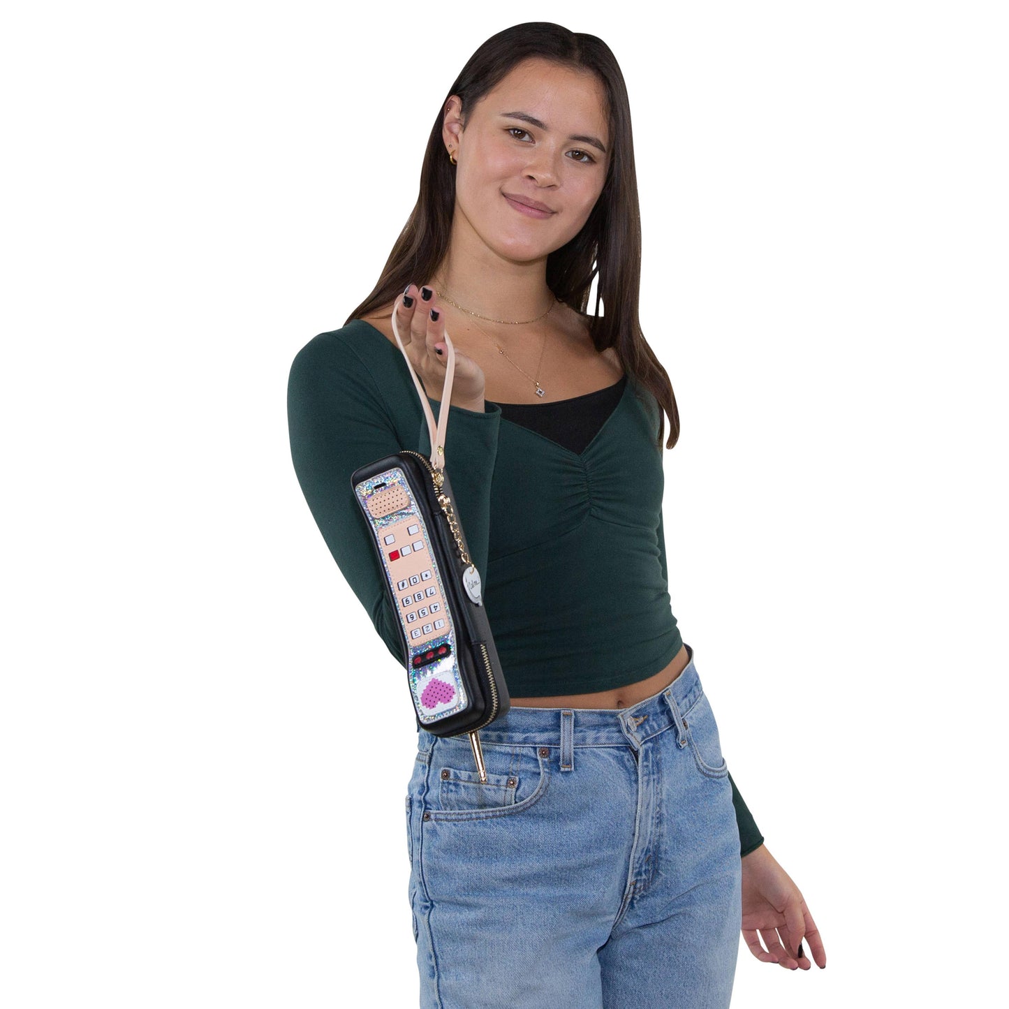 Handheld Vintage Phone Wristlet | Retro Style Zippered Clutch Wrist Bag