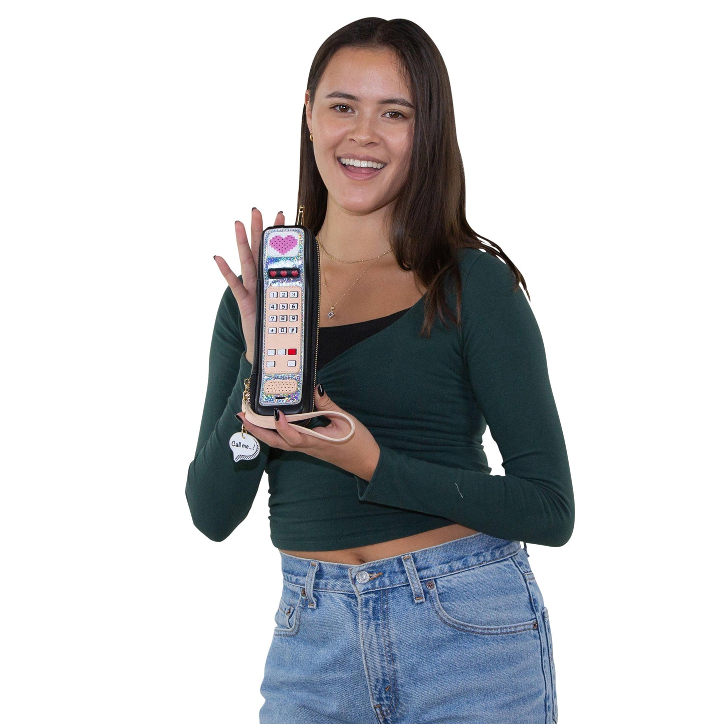 Handheld Vintage Phone Wristlet | Retro Style Zippered Clutch Wrist Bag