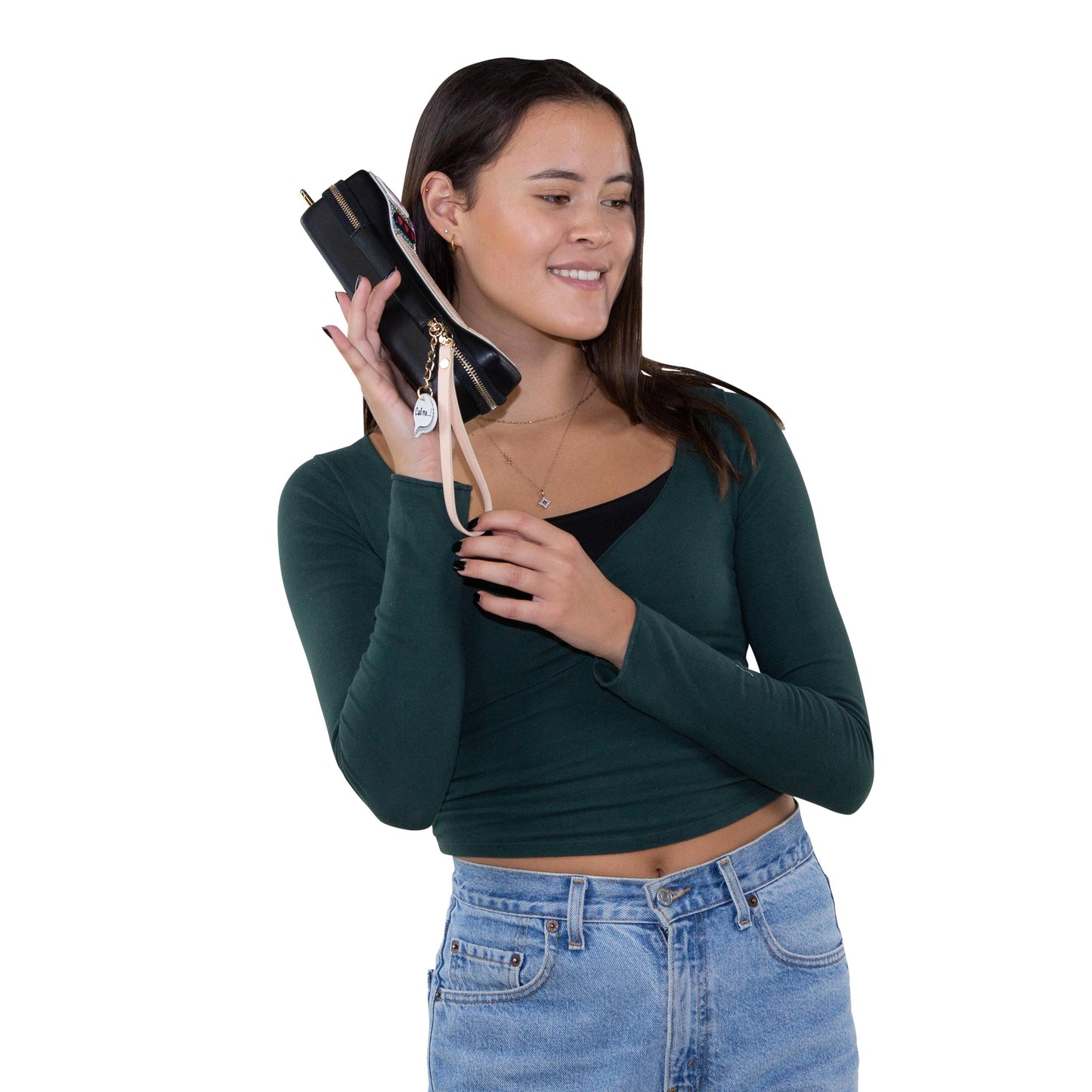 Handheld Vintage Phone Wristlet | Retro Style Zippered Clutch Wrist Bag