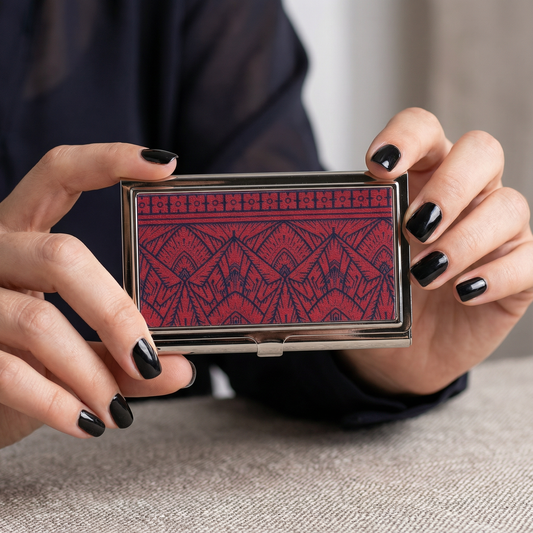 Handmade Art Deco Business Card Case in Crimson Red and Black