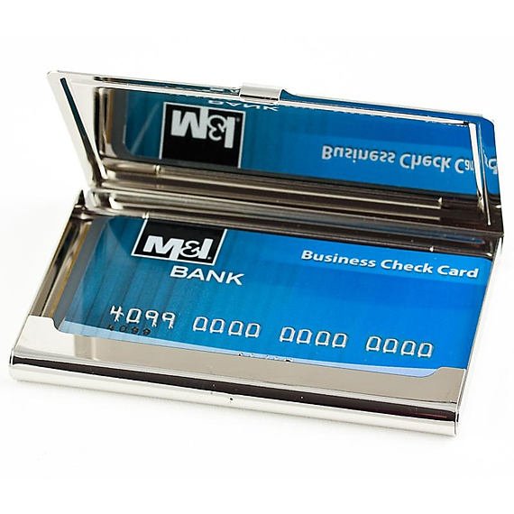 Handmade Art Deco Green Business Card Case in Vintage Style - Silver