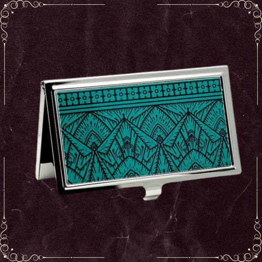 Handmade Empire Art Deco Business Card Case in Bold Teal and Black - Silver