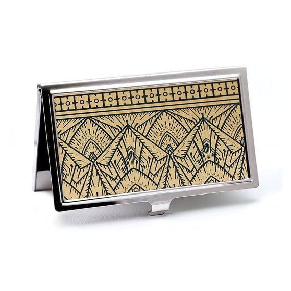 Handmade Empire Art Deco Business Card Case in Gold and Black