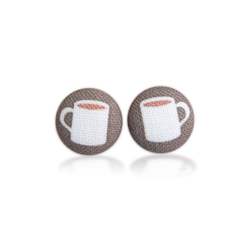 Coffee Fabric Button Earrings | Handmade in the US
